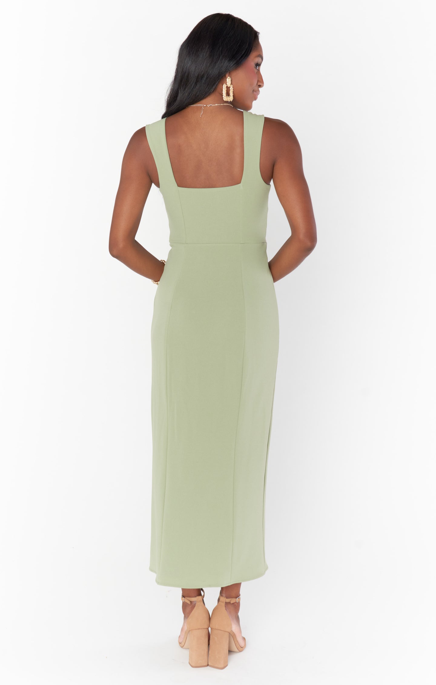 Eden Midi Dress ~ Moss Green Stretch