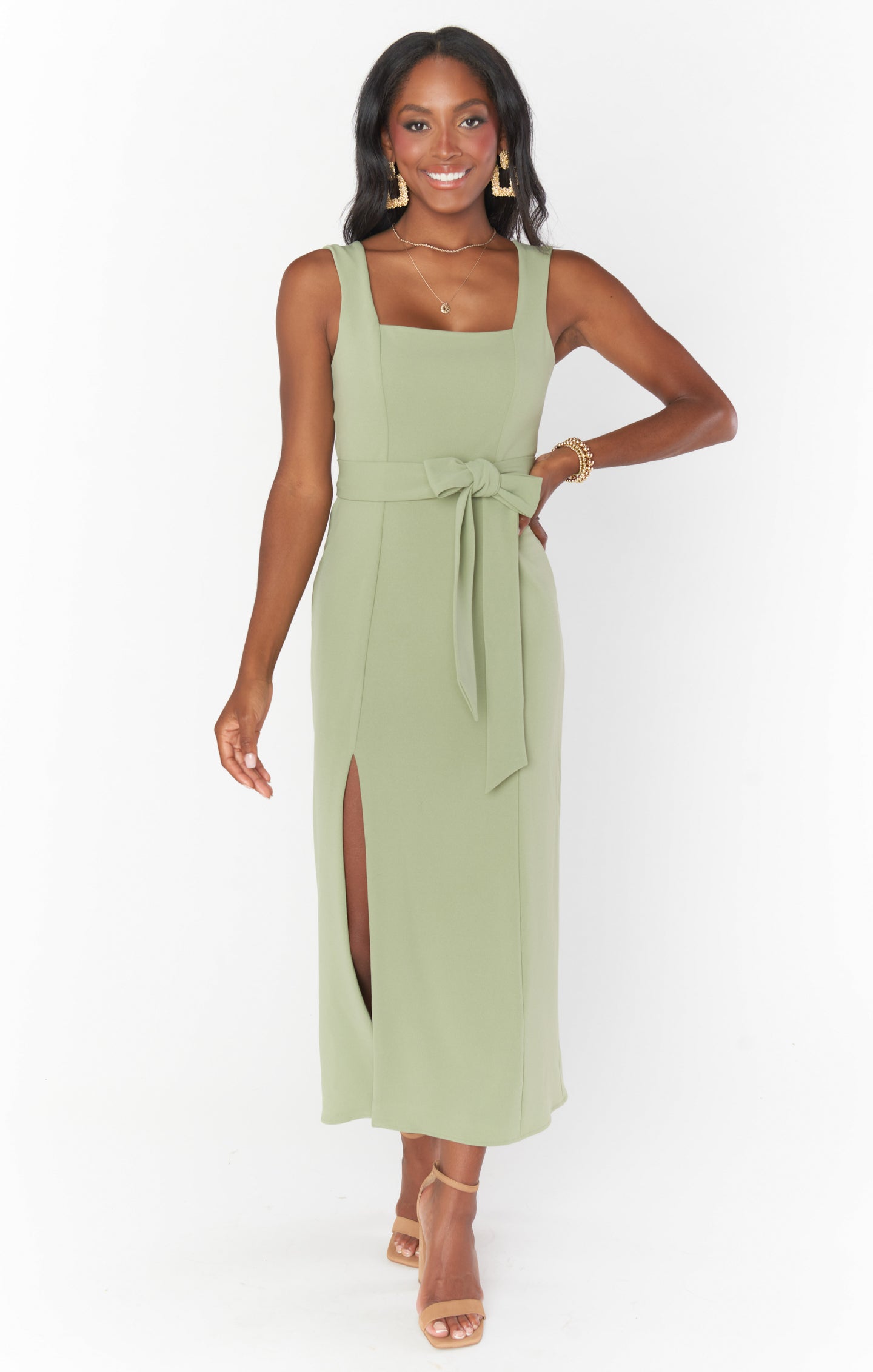 Eden Midi Dress ~ Moss Green Stretch
