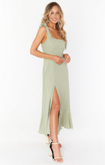 Claire Midi Dress ~ Moss Green Crisp