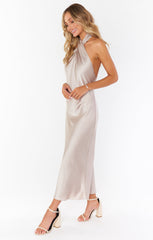 Jasmine Halter Midi Dress ~ Show Me The Ring Luxe Satin
