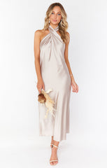 Jasmine Halter Midi Dress ~ Show Me The Ring Luxe Satin