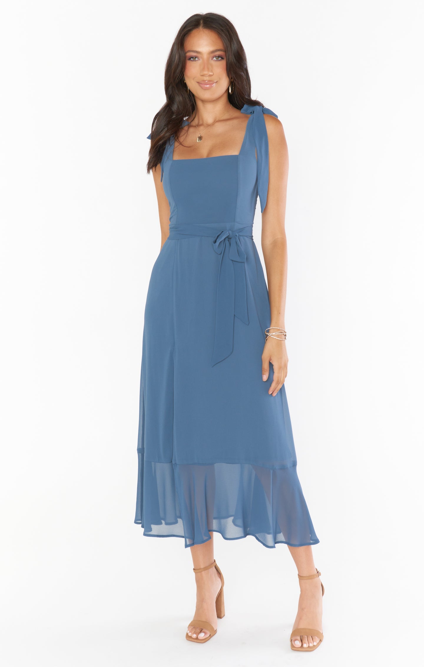 Claire Midi Dress ~ Slate Blue Chiffon