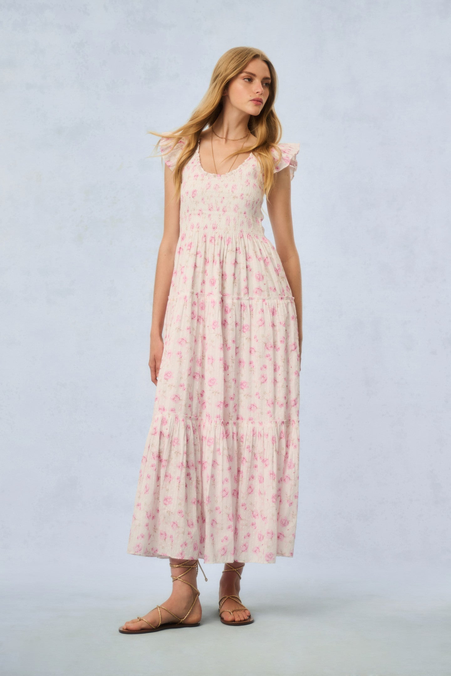 Chessie Fragrance Print Cotton Maxi Dress - STERLING DUSK
