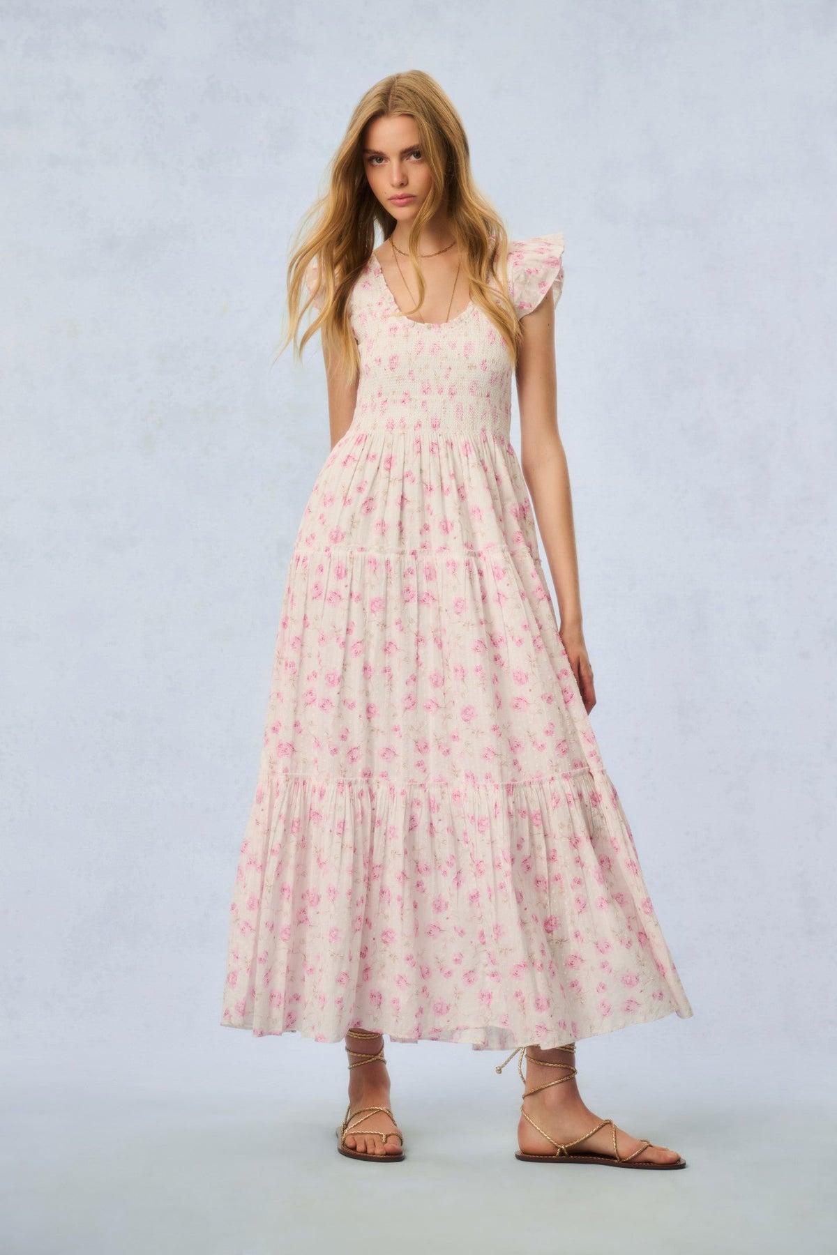 Chessie Fragrance Print Cotton Maxi Dress - STERLING DUSK