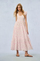Chessie Fragrance Print Cotton Maxi Dress - STERLING DUSK