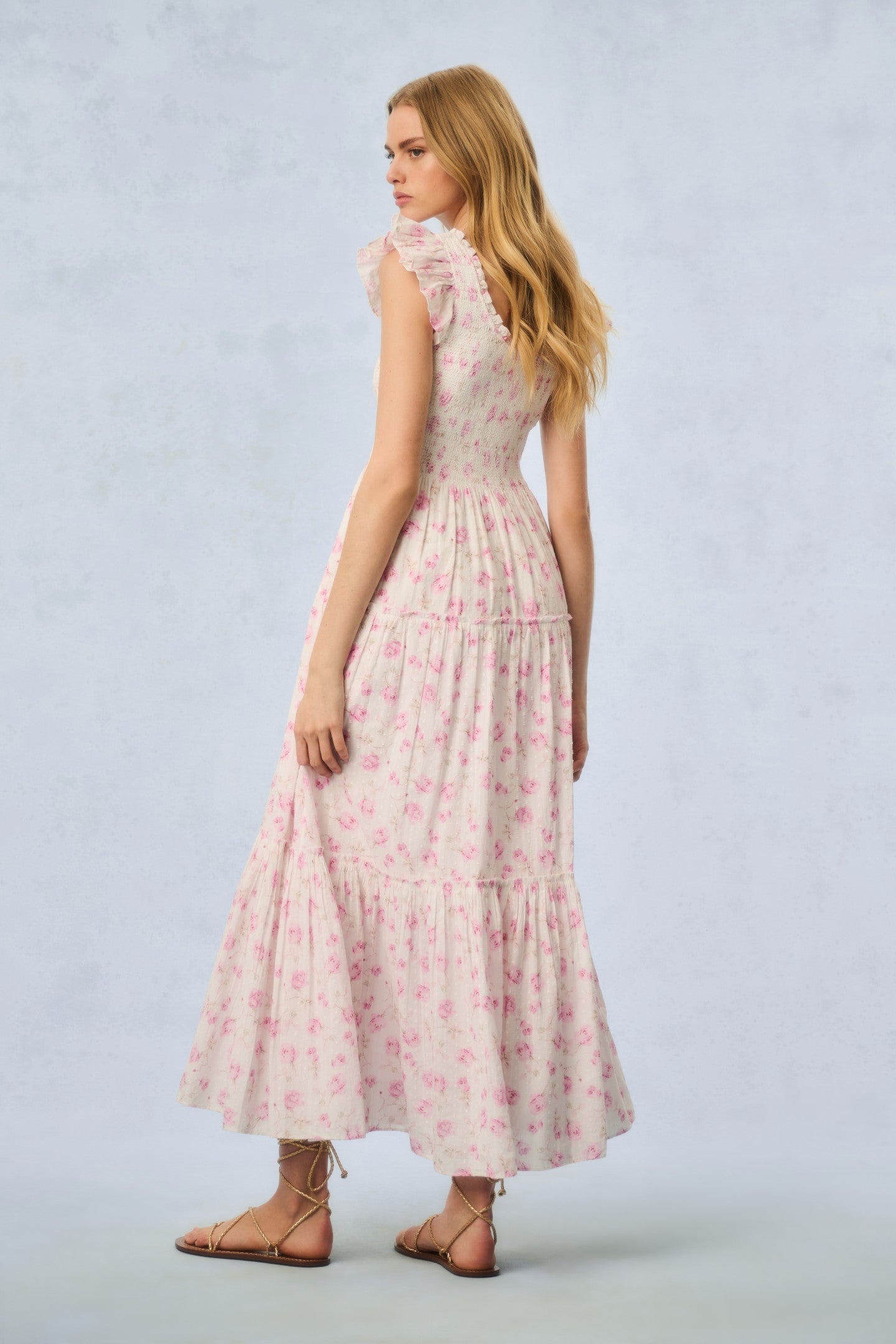 Chessie Fragrance Print Cotton Maxi Dress - STERLING DUSK