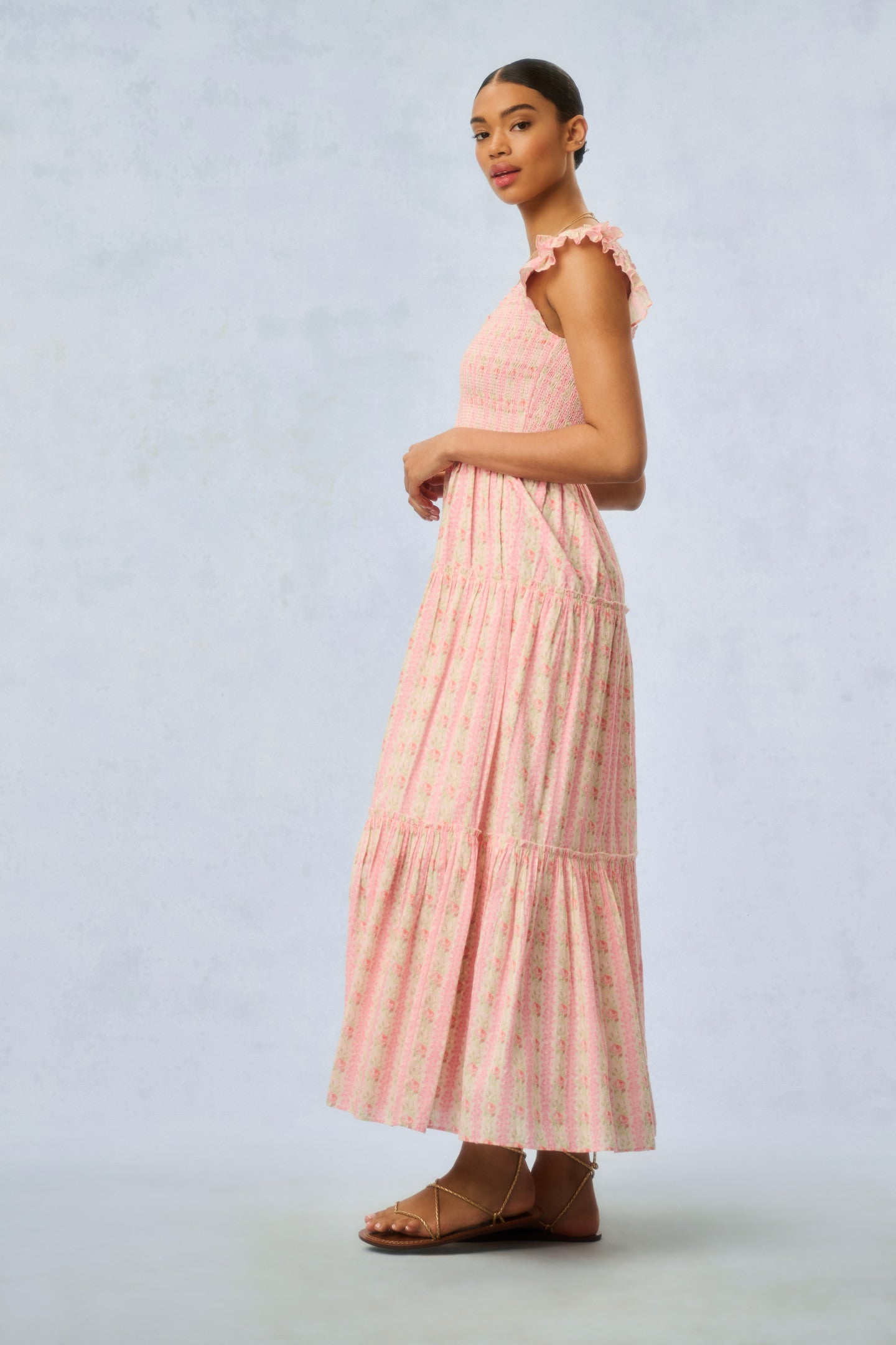 Chessie Fragrance Print Cotton Maxi Dress - STRAWBERRY MACAROON