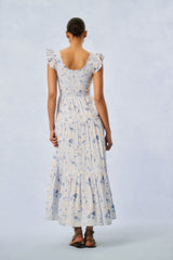 Chessie Fragrance Print Cotton Maxi Dress - WHISPER BLUE