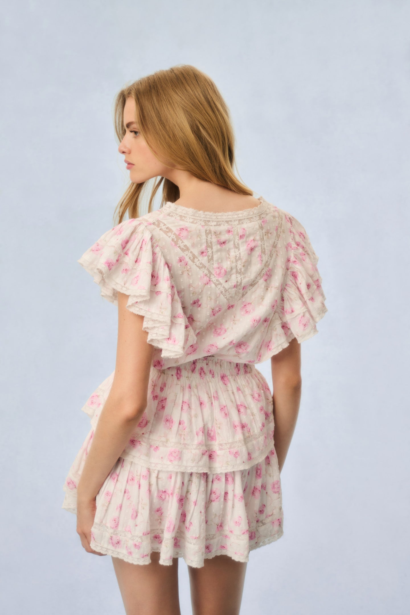 Gwen Fragrance Print Cotton Mini Dress - STERLING DUSK