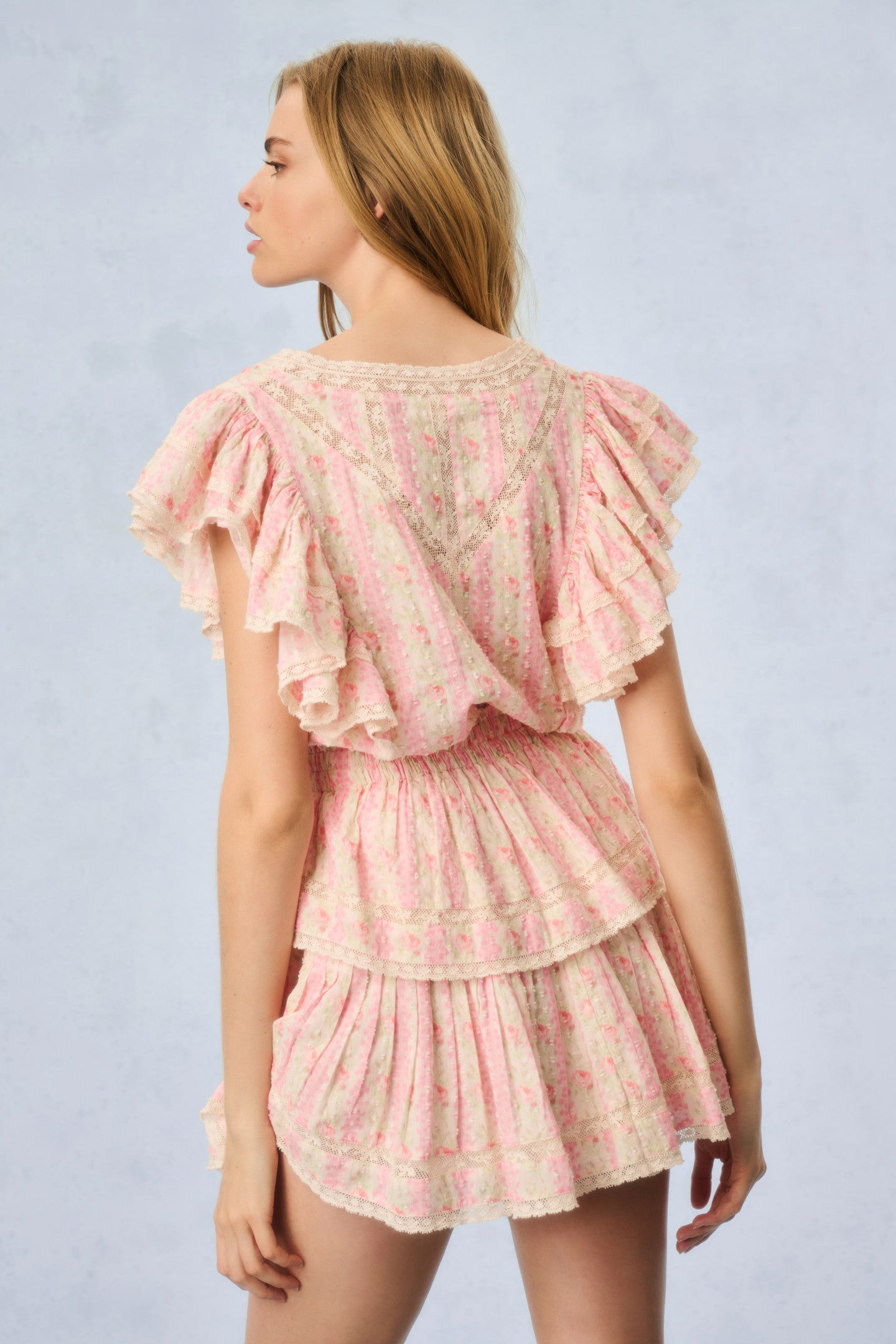 Gwen Fragrance Print Cotton Mini Dress - STRAWBERRY MACAROON