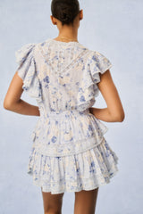 Gwen Fragrance Print Cotton Mini Dress - WHISPER BLUE