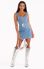 Vegas Mini Dress ~ Embellished Rhinestone Denim