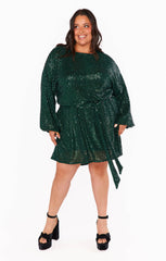 Sure Thing Mini Dress ~ Emerald Sequins