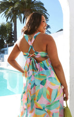 Mina Midi Dress ~ Tropicana Burst Luxe Satin