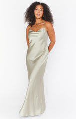 Tuscany Maxi Slip Dress ~ Moss Green Luxe Satin