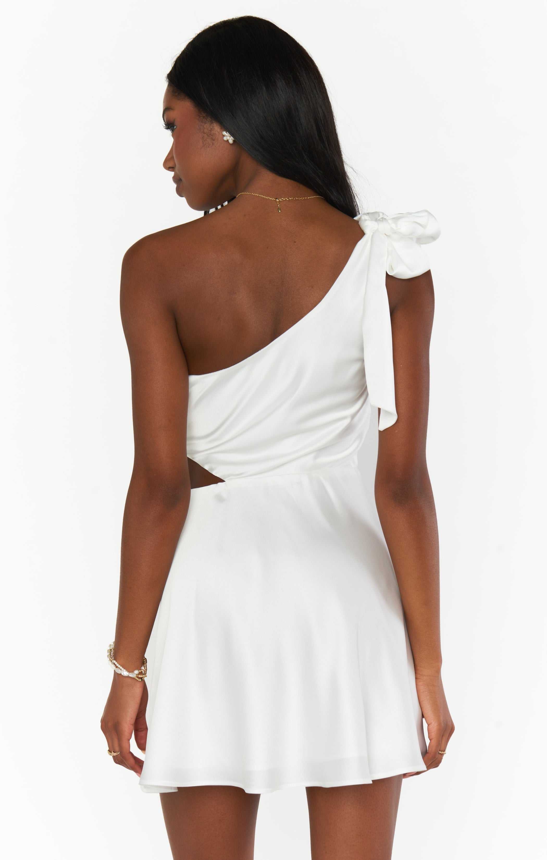 Betsy Bow Mini Dress ~ Ivory Luxe Satin