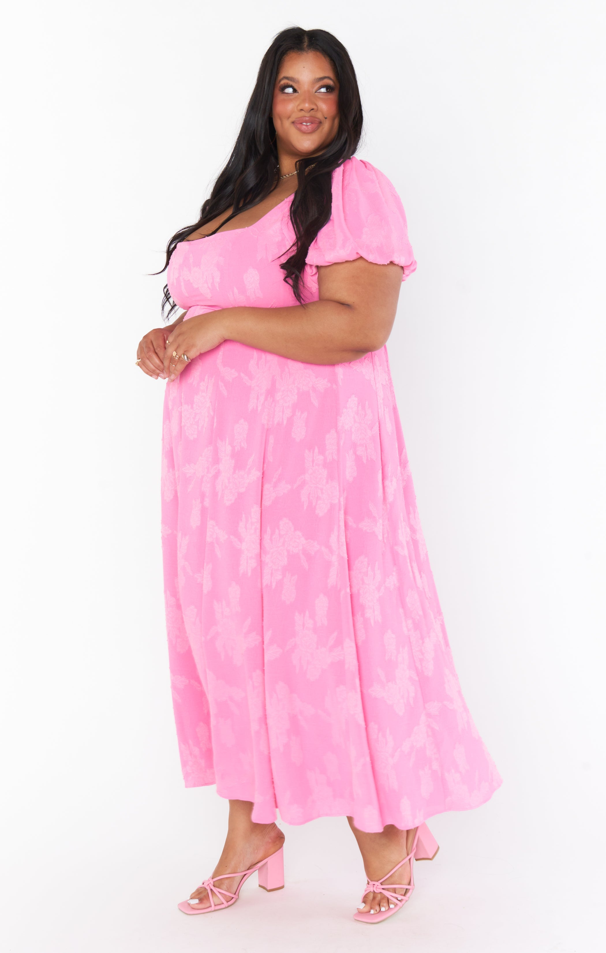 Mia Midi Dress ~ Pink Clip Floral